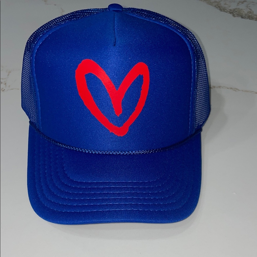 Imperfect Heart Blue with Red Heart Design Trucker Hat